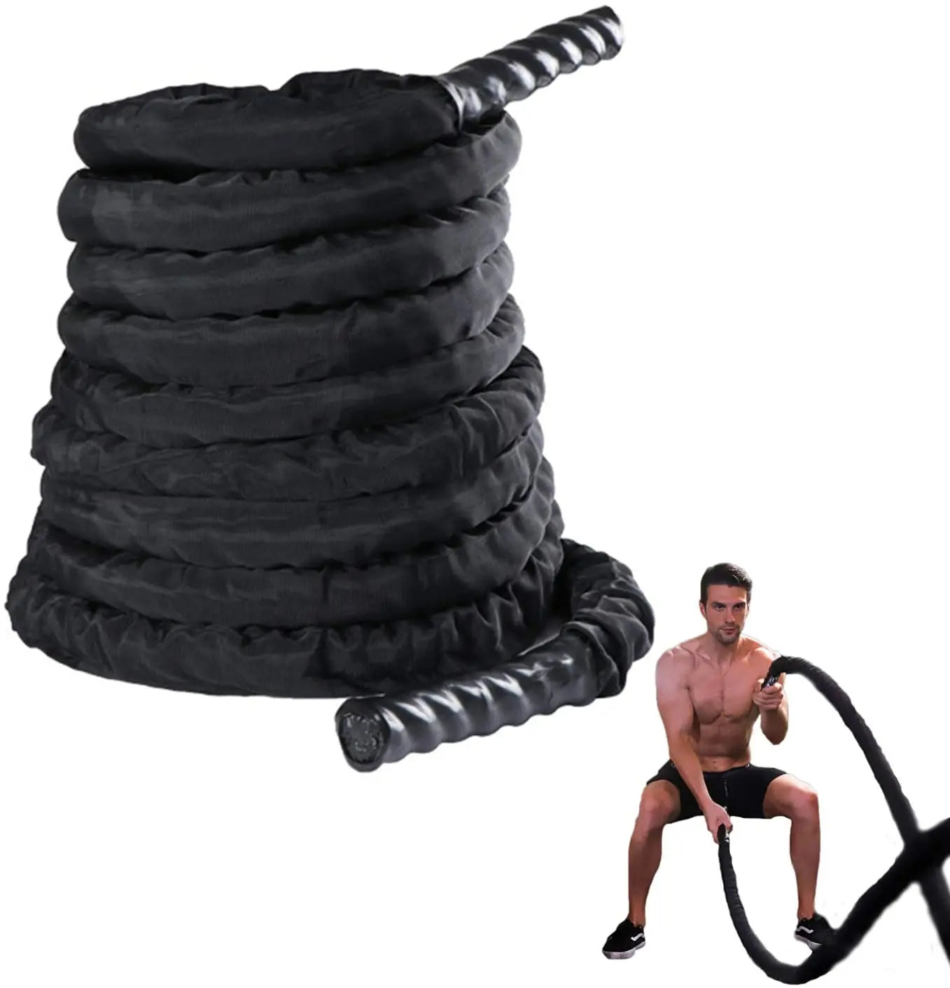Heavy Duty Battle Rope with Anchor Strap Kit