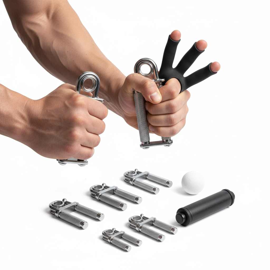 Athlete using grip strength trainer hand gripper kit