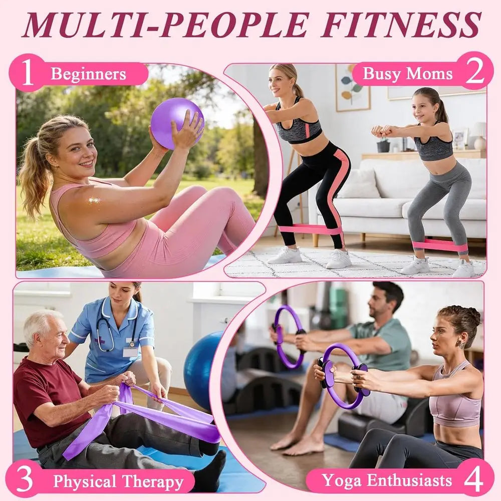 Pilates Ring & Small Ball Set or Women's 5 Resistance Bands, 14 Magic Circle, Home Workout Starter Kit for Beginners, Full-Body