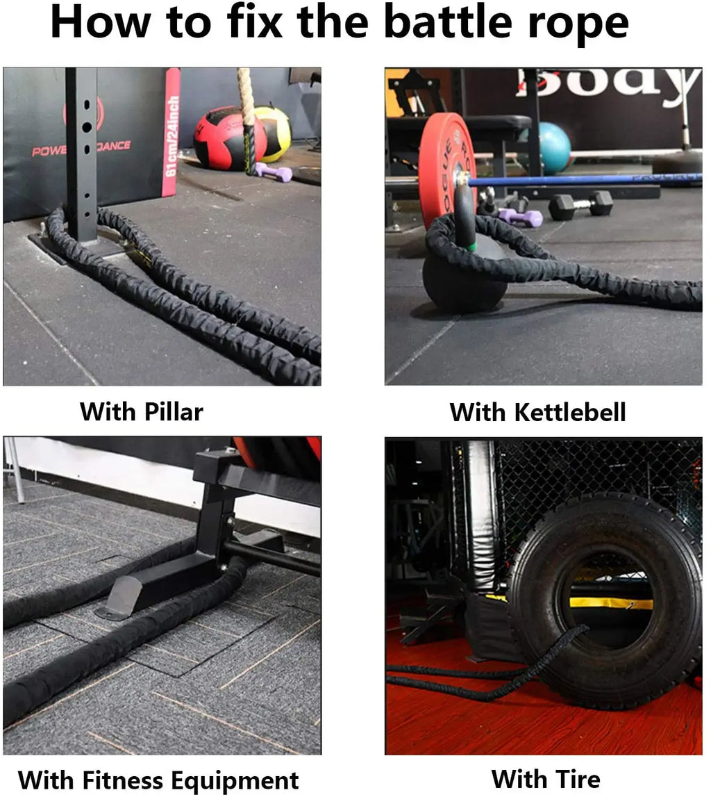 25mm*15m Heavy Duty Rope With Anchor Strap Kit, Core Strength Workout Equipment, Home Gym And Outdoor Workout