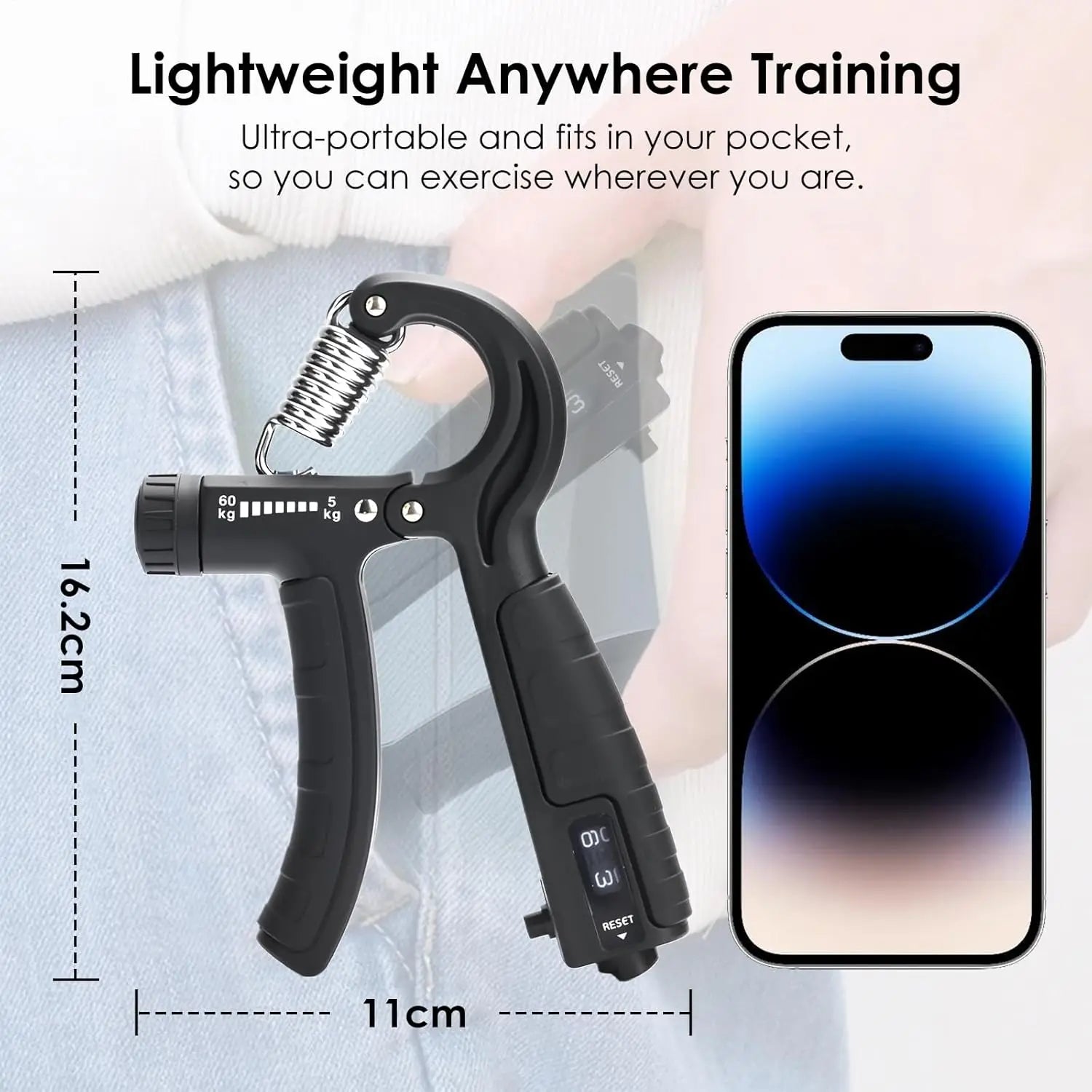 5-in-1 Grip Strength Trainer Kit with Counter, Adjustable 11-132 lbs, Finger Stretcher, Ring & Ball for Home Gym Arm Workout