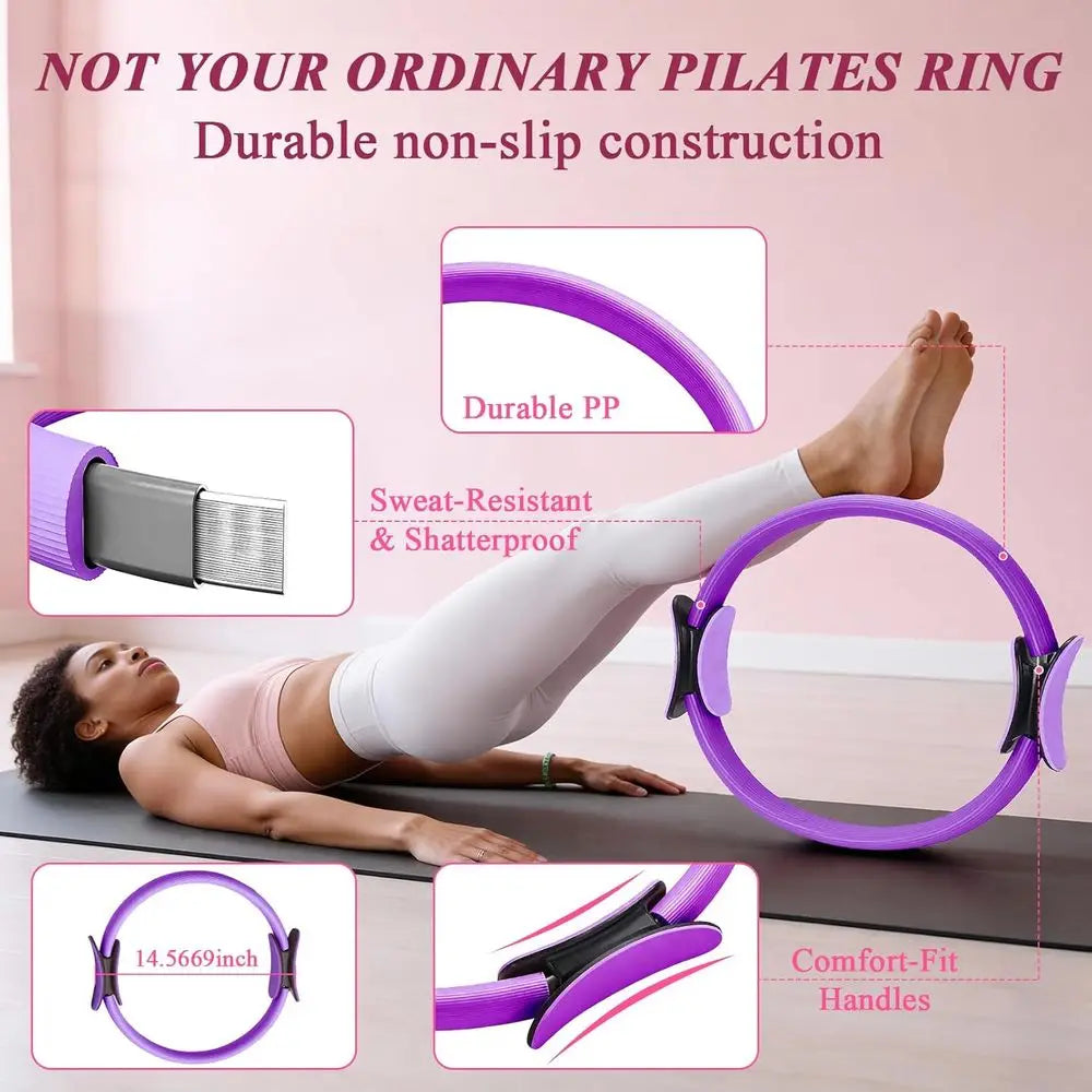 Pilates Ring & Small Ball Set or Women's 5 Resistance Bands, 14 Magic Circle, Home Workout Starter Kit for Beginners, Full-Body