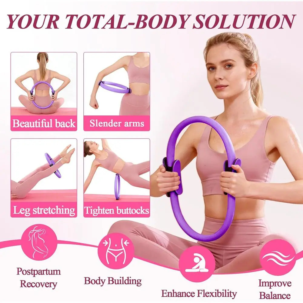 Pilates Ring & Small Ball Set or Women's 5 Resistance Bands, 14 Magic Circle, Home Workout Starter Kit for Beginners, Full-Body