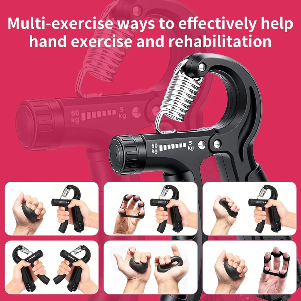 5-in-1 Grip Strength Trainer Kit with Counter, Adjustable 11-132 lbs, Finger Stretcher, Ring & Ball for Home Gym Arm Workout