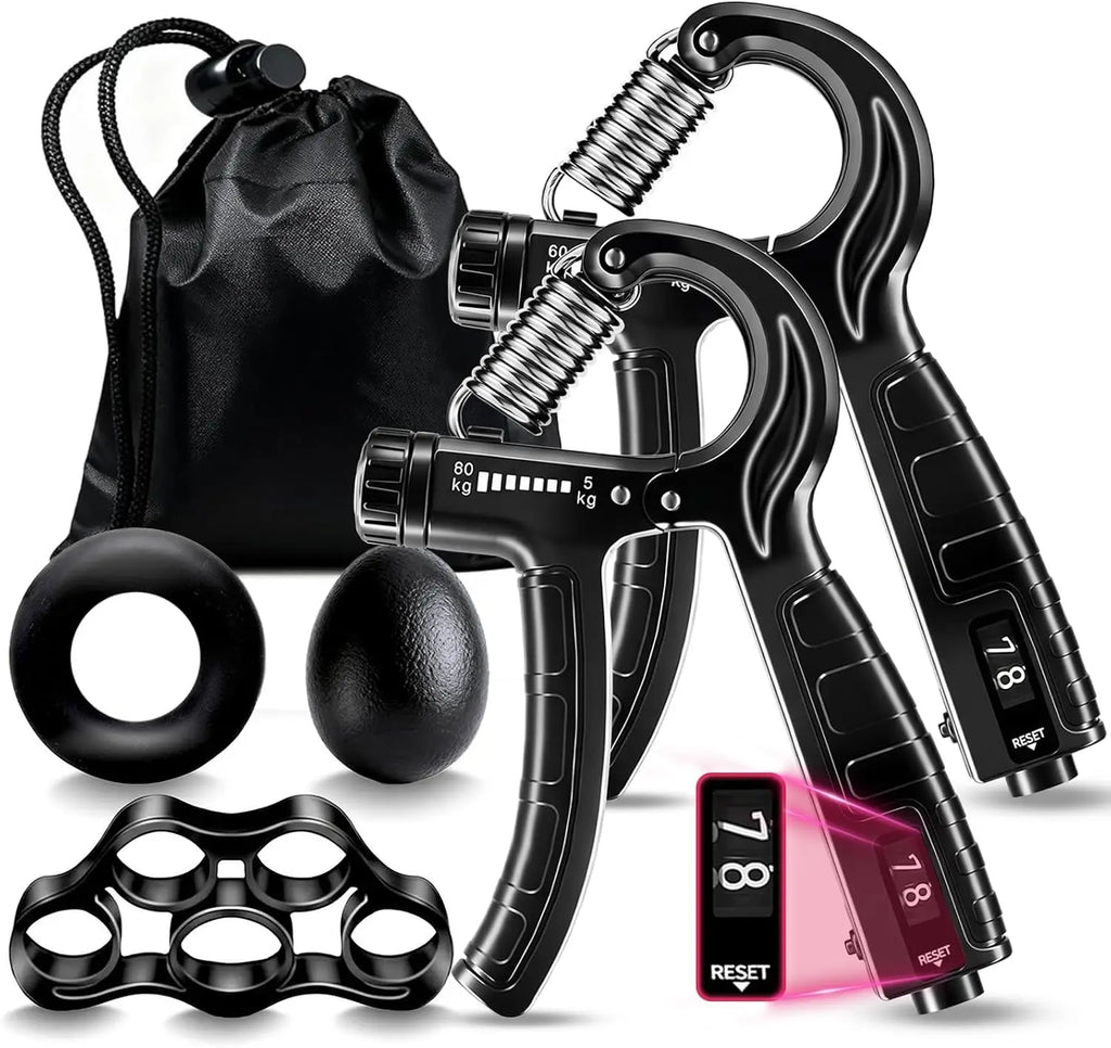 5-in-1 Grip Strength Trainer Kit with Counter, Adjustable 11-132 lbs, Finger Stretcher, Ring & Ball for Home Gym Arm Workout