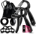5-in-1 Grip Strength Trainer Kit with Counter, Adjustable 11-132 lbs, Finger Stretcher, Ring & Ball for Home Gym Arm Workout